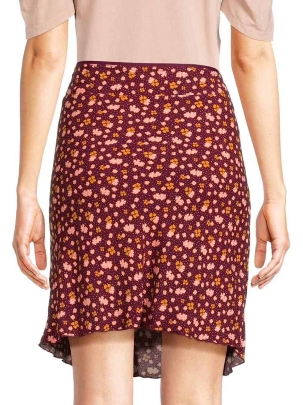 Free People IRL Floral Print Mini Slip Skirt in Plum Combo Size 10